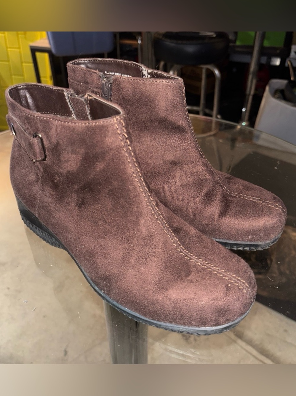 Basic Editions Brown Suede Ankle Booties with Side Zip sz 8